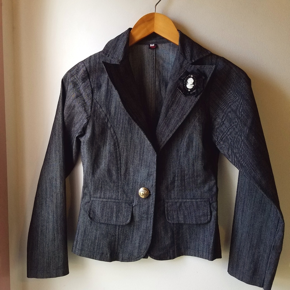 Charcoal Blazer with Removable Brooch